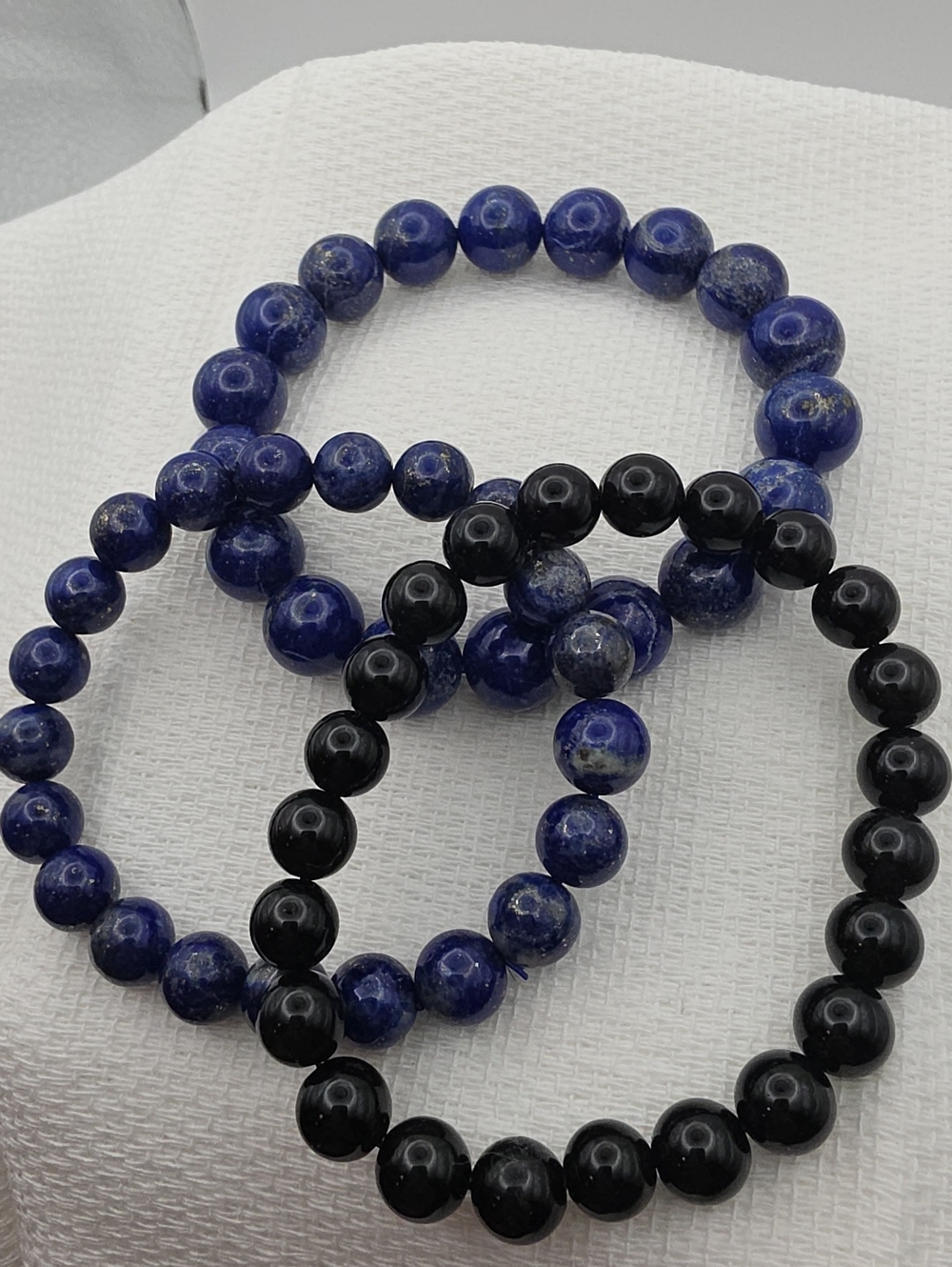Beaded Bracelet Set – Lapis Blue & Solid Black Stone